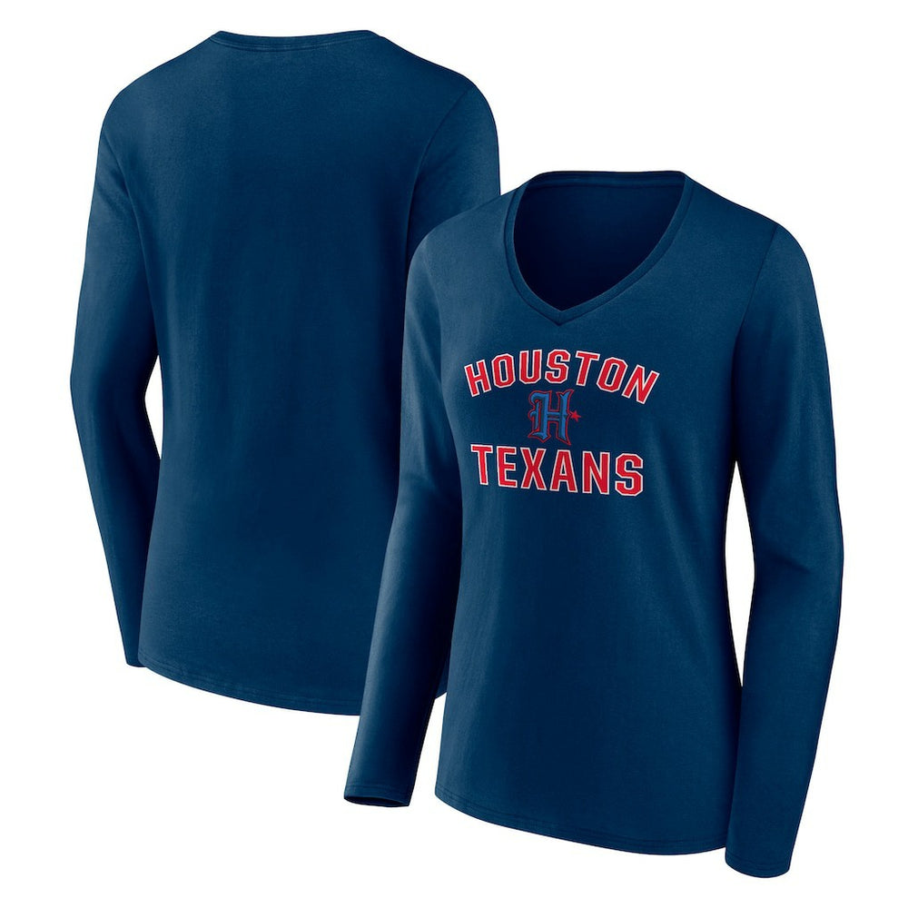 Houston Texans  Women's Secondary Logo Victory Arch Long Sleeve V-Neck T-Shirt