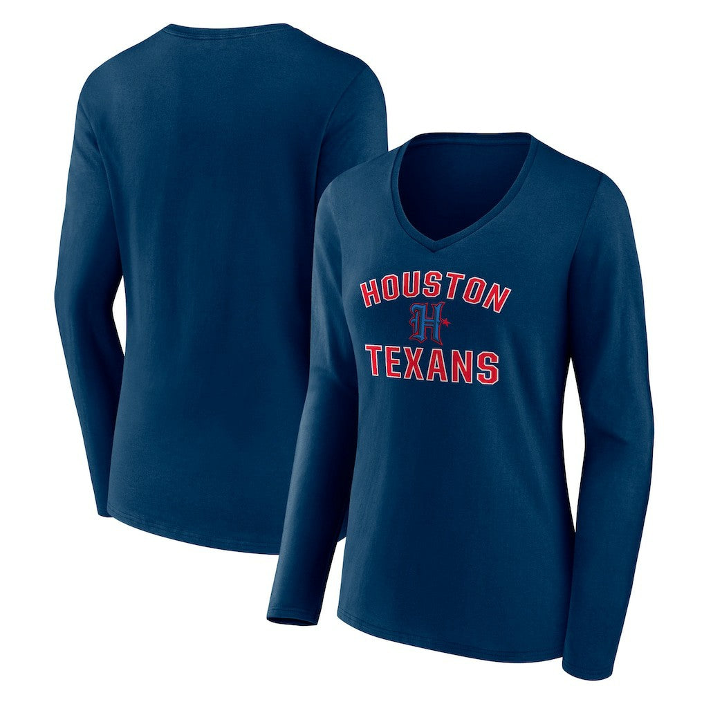 Houston Texans  Women's Secondary Logo Victory Arch Long Sleeve V-Neck T-Shirt