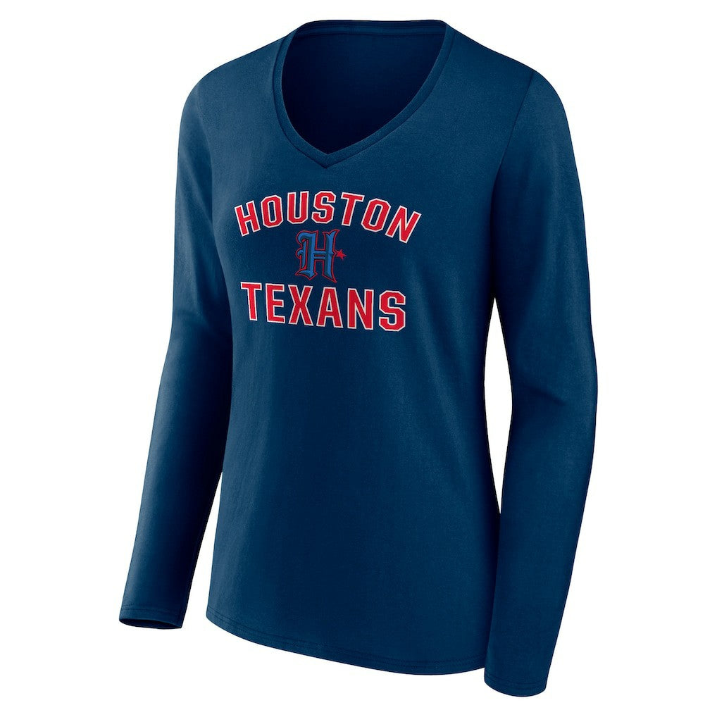 Houston Texans  Women's Secondary Logo Victory Arch Long Sleeve V-Neck T-Shirt