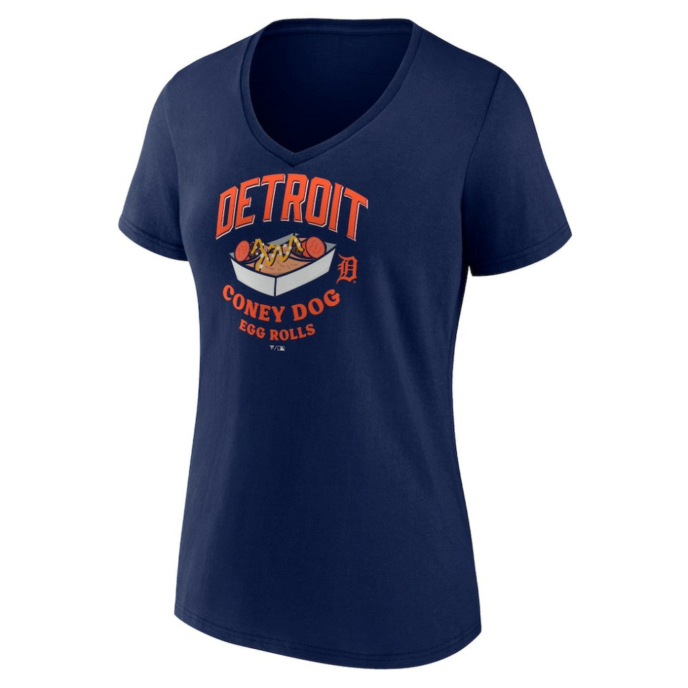 Detroit Tigers Women's Coney Dog Egg Rolls V-Neck T-Shirt | MLB Shop