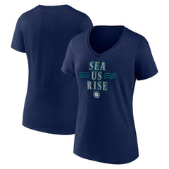 Seattle Mariners Women's Sea Us Rise V-Neck T-Shirt | MLB New
