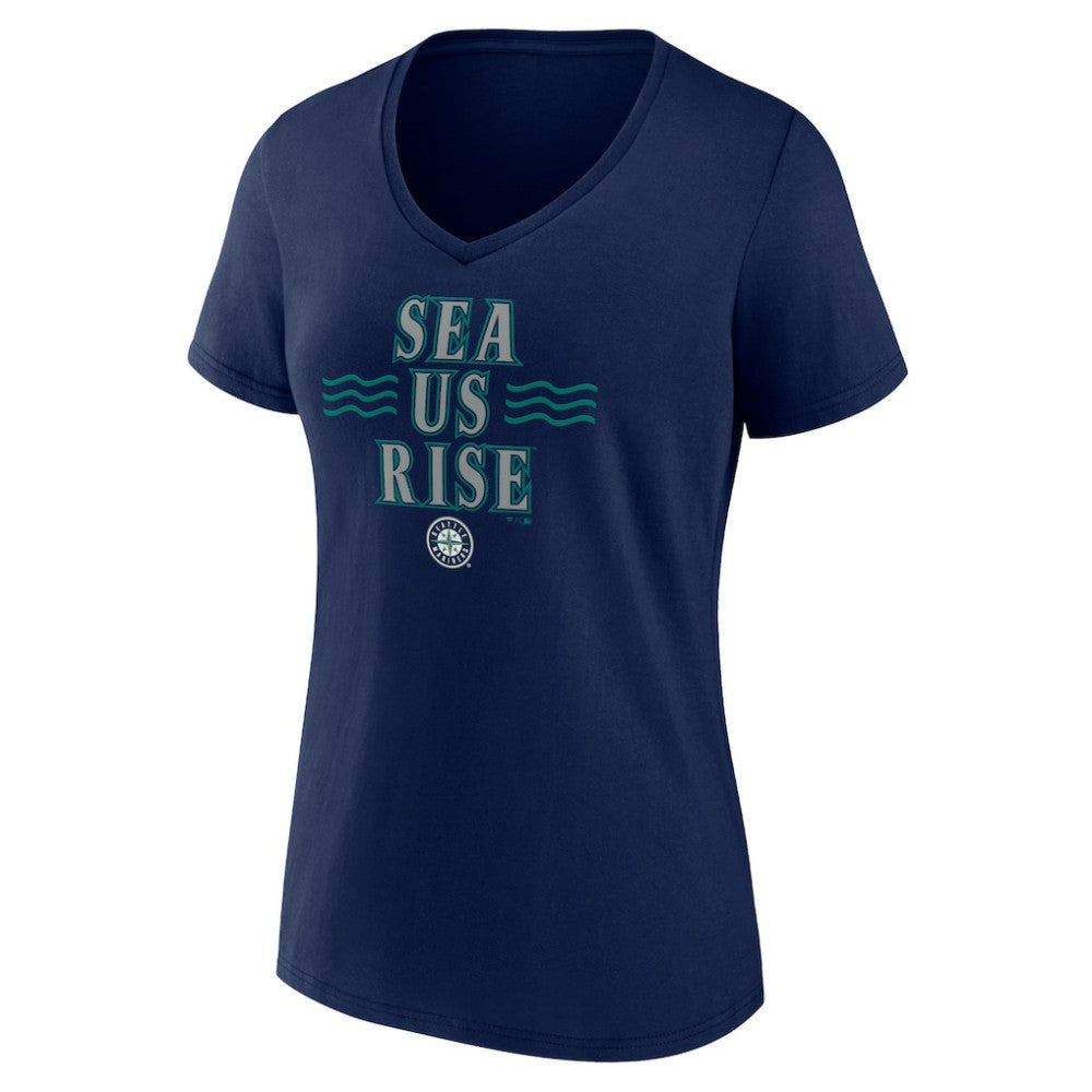 Seattle Mariners Women's Sea Us Rise V-Neck T-Shirt | MLB New