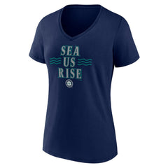 Seattle Mariners Women's Sea Us Rise V-Neck T-Shirt | MLB New