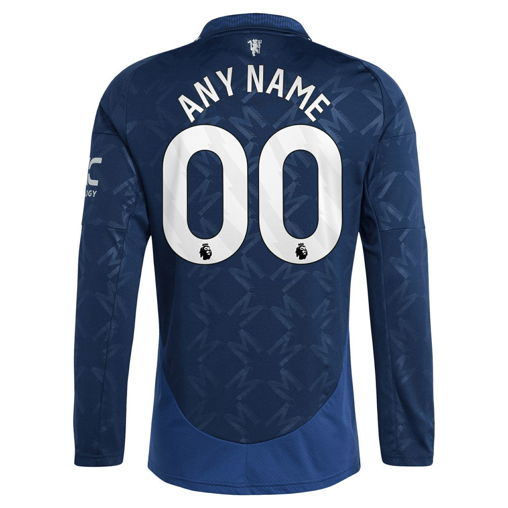 Manchester United 2024/25 Away Replica Long Sleeve Custom Jersey Navy - Adidas