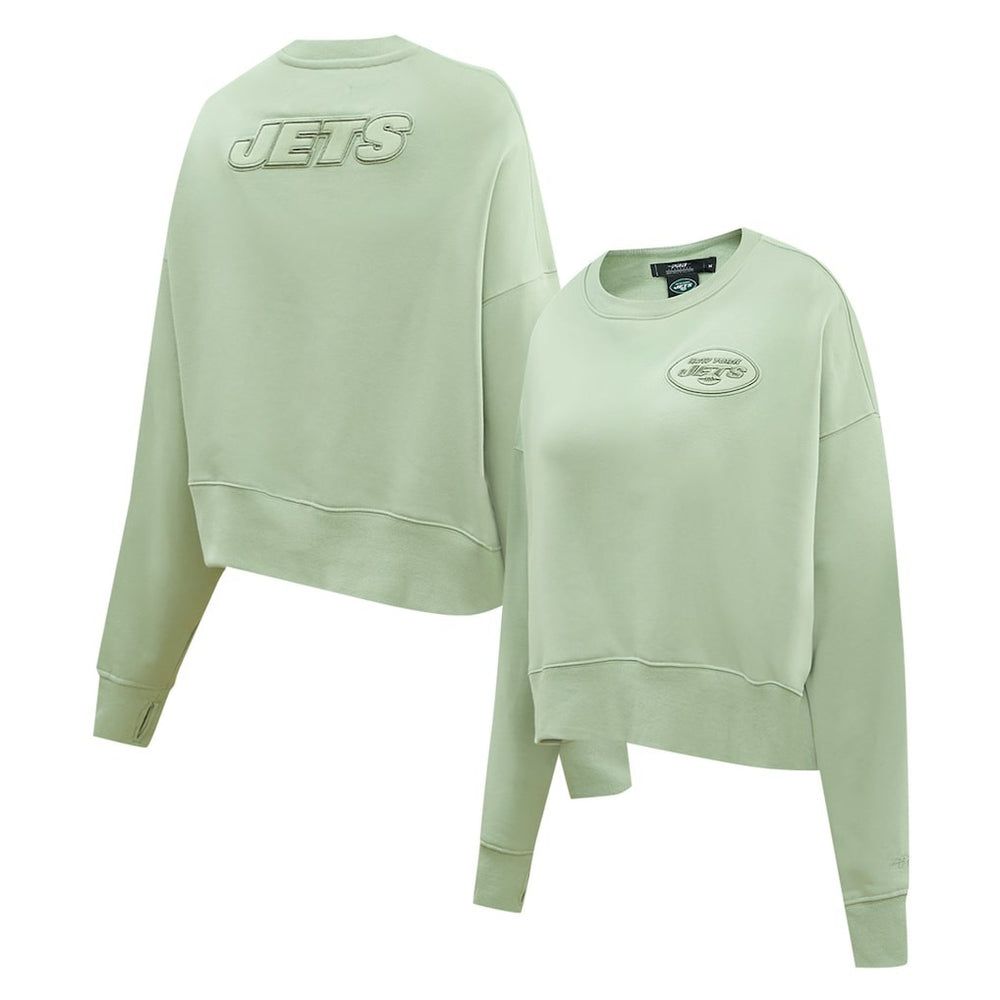 New York Jets  Pro Standard Women's Oversized Cropped Neutral Pullover Sweatshirt