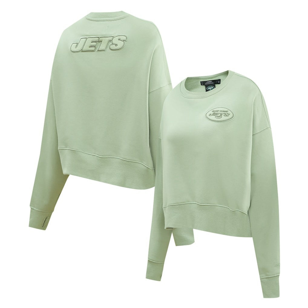 New York Jets  Pro Standard Women's Oversized Cropped Neutral Pullover Sweatshirt