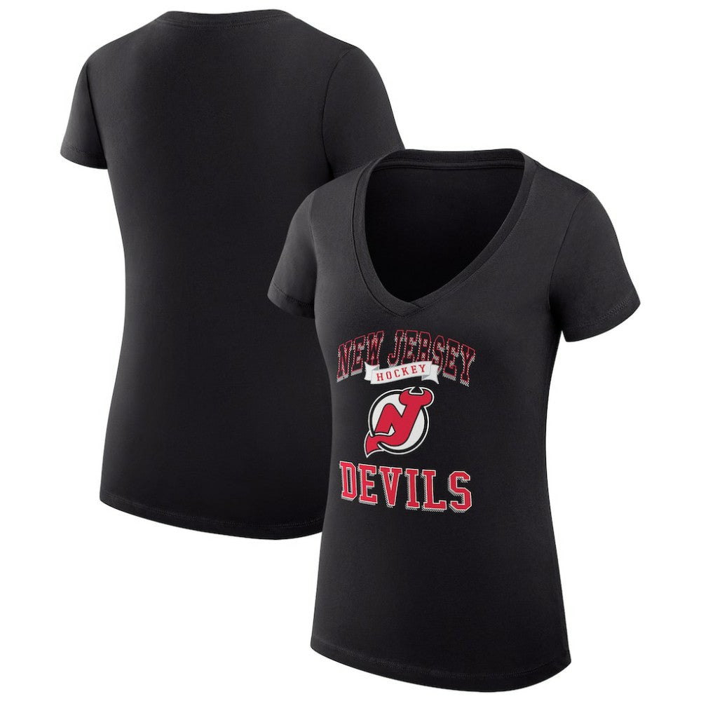 New Jersey Devils G-III 4Her by Carl Banks Women's Super-Slim Fit Lightweight Team Logo Graphic V-Neck T-Shirt Outlet