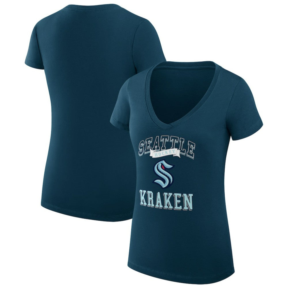 Seattle Kraken G-III 4Her by Carl Banks Women's Super-Slim Fit Lightweight Team Logo Graphic V-Neck T-Shirt Outlet