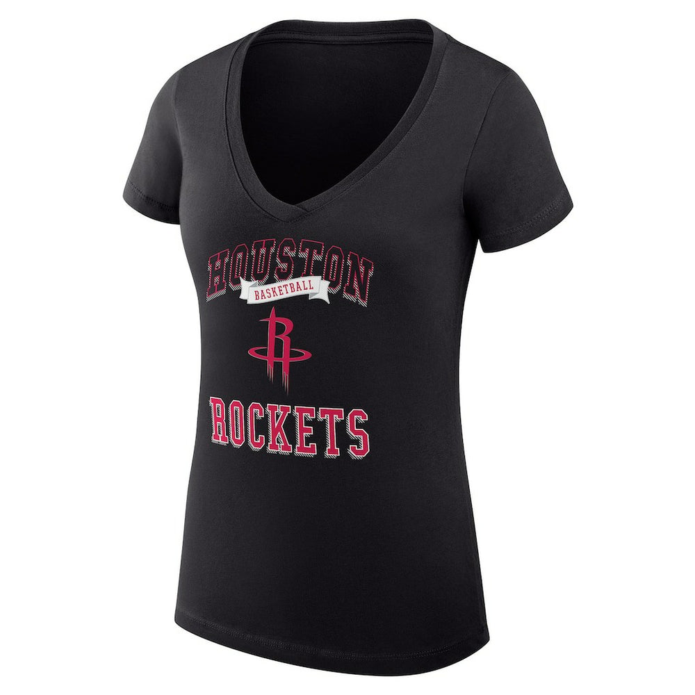 Houston Rockets G-III 4Her by Carl Banks Women's Super-Slim Fit Lightweight Team Logo V-Neck T-Shirt New