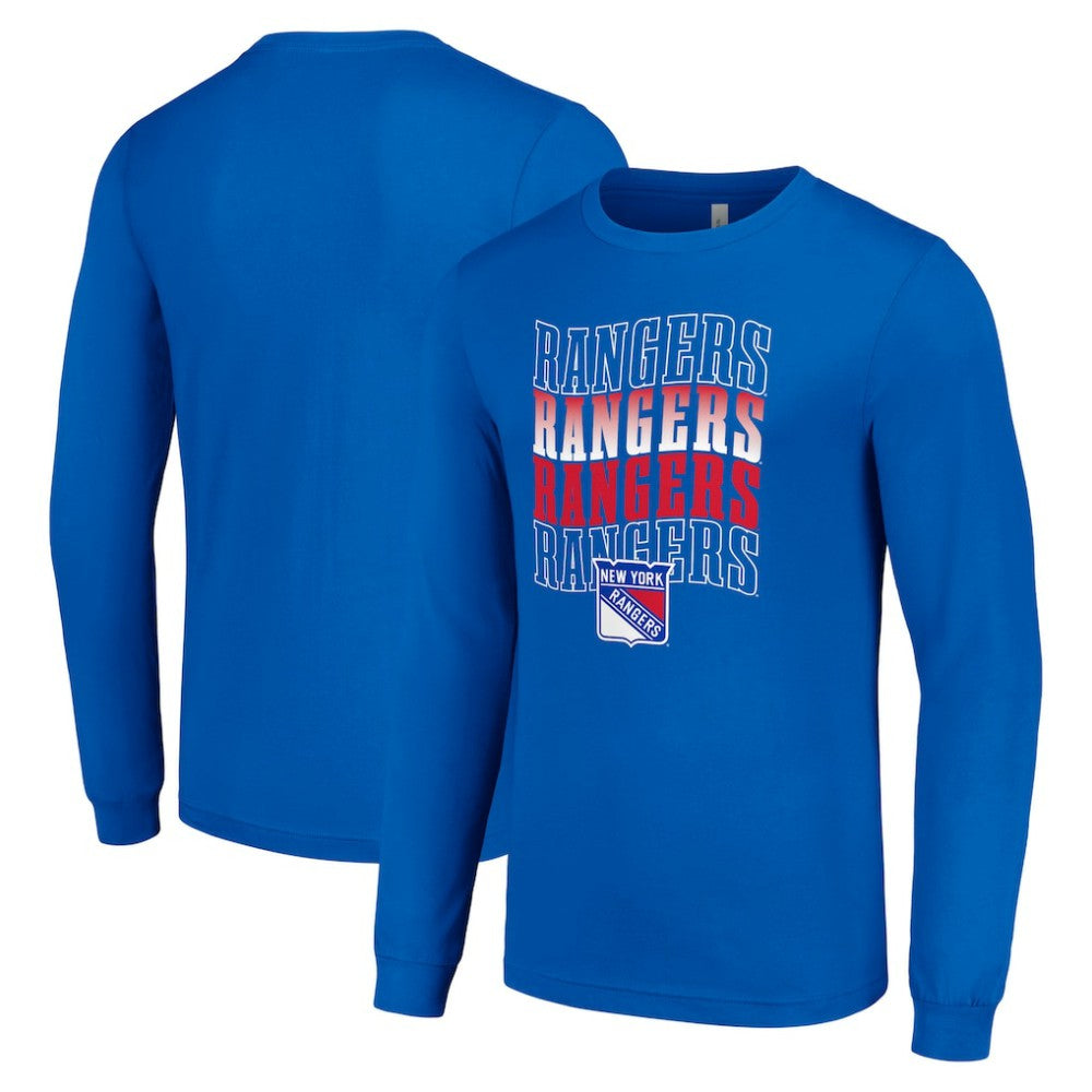 New York Rangers Starter Four Team Name Logo Long Sleeve Graphic T-Shirt Outlet