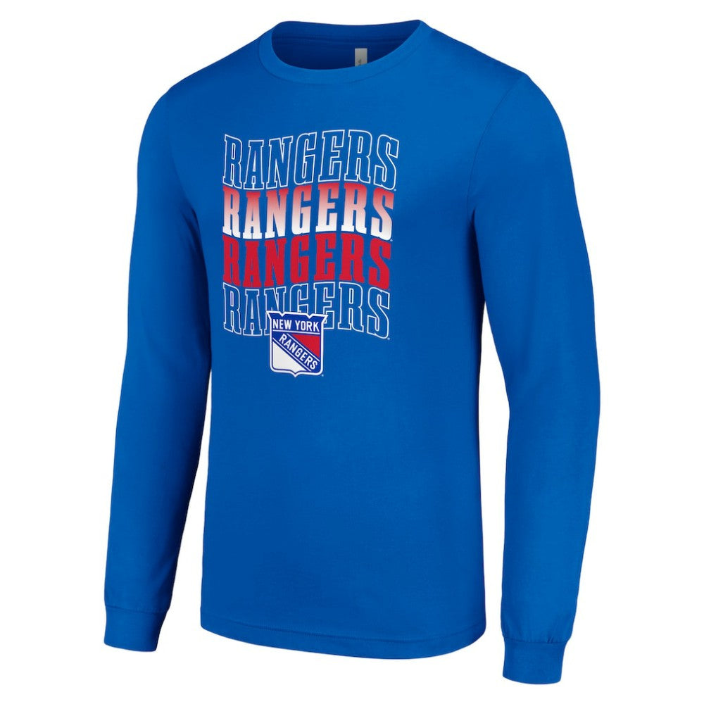 New York Rangers Starter Four Team Name Logo Long Sleeve Graphic T-Shirt Outlet