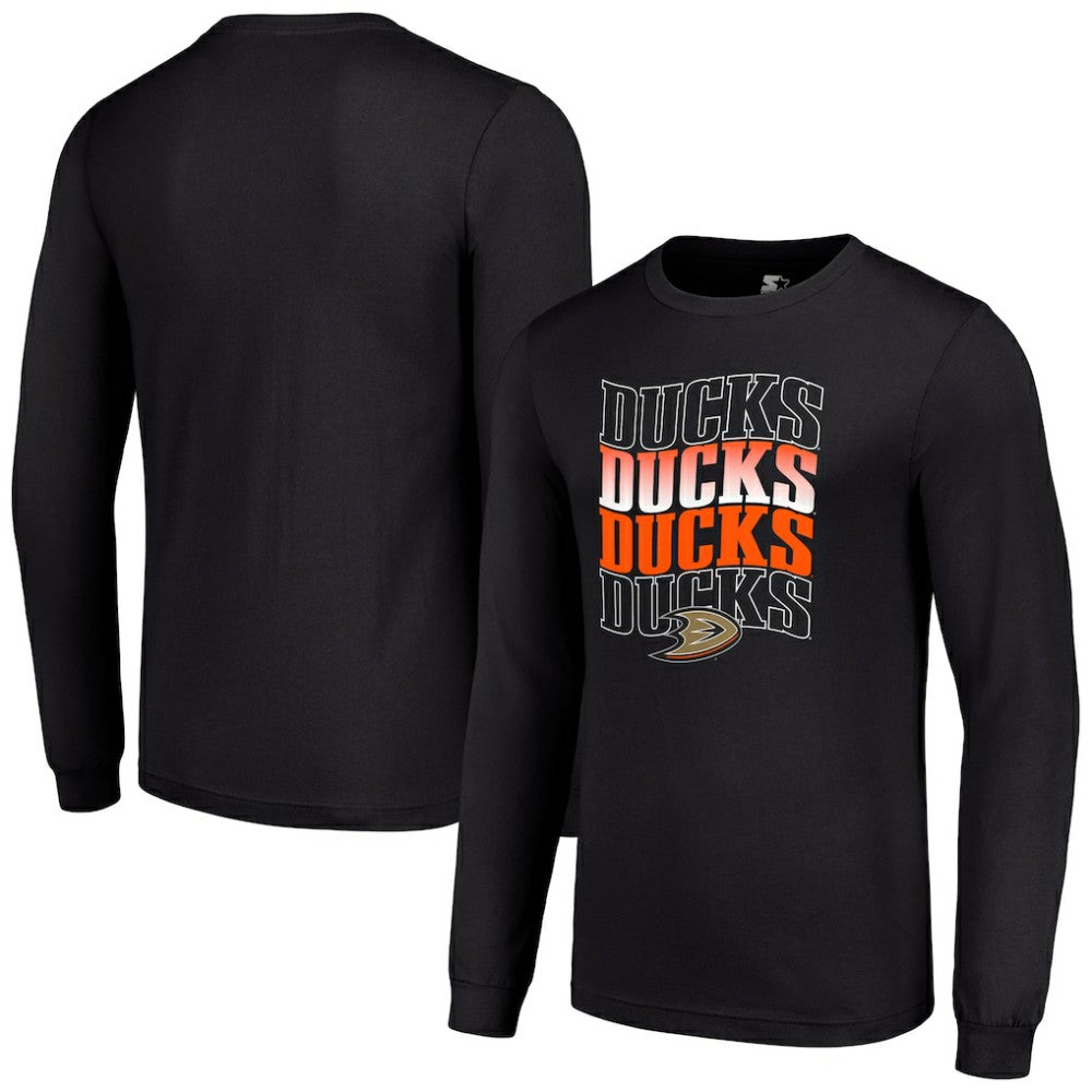 Anaheim Ducks Starter Four Team Name Logo Long Sleeve Graphic T-Shirt Discount