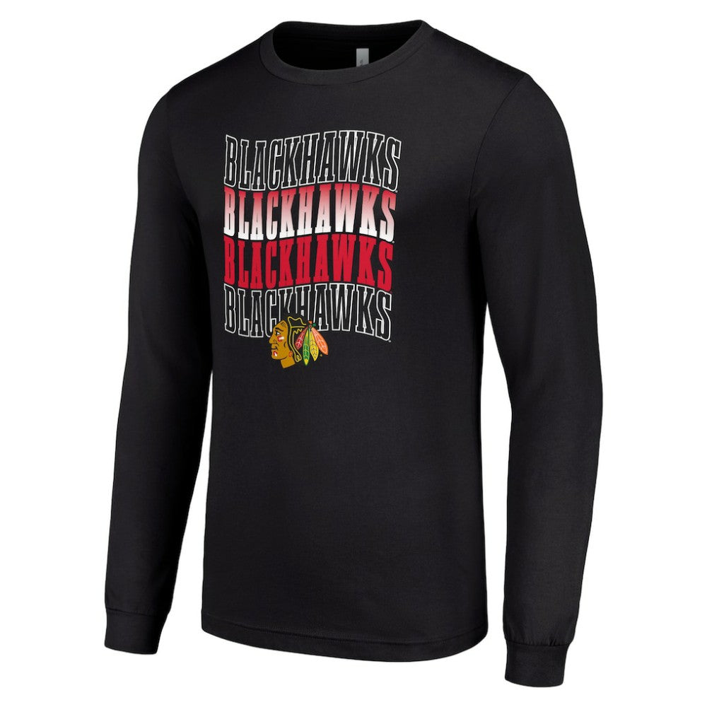 Chicago Blackhawks Starter Four Team Name Logo Long Sleeve Graphic T-Shirt On Sale