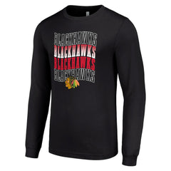 Chicago Blackhawks Starter Four Team Name Logo Long Sleeve Graphic T-Shirt On Sale