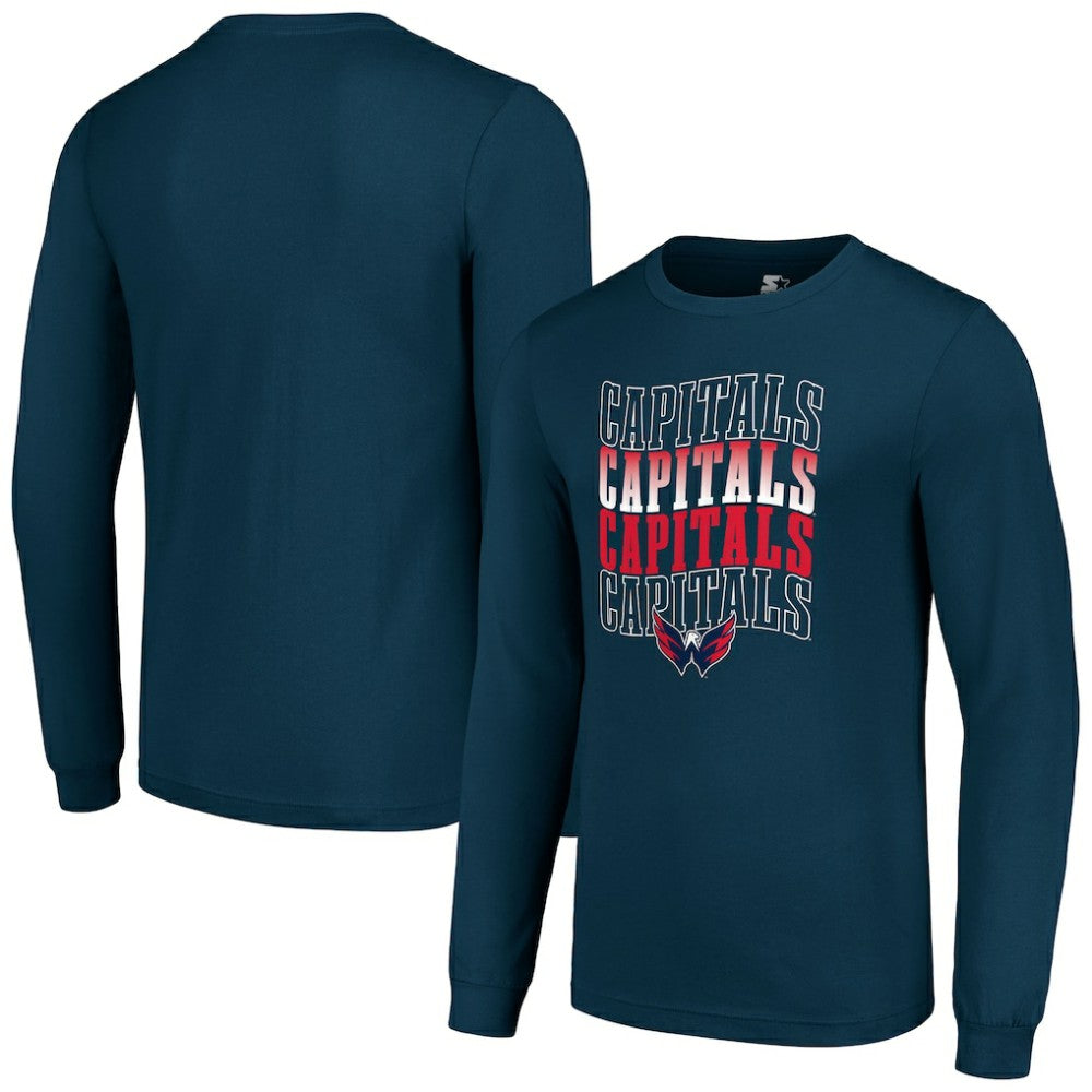 Washington Capitals Starter Four Team Name Logo Long Sleeve Graphic T-Shirt On Sale