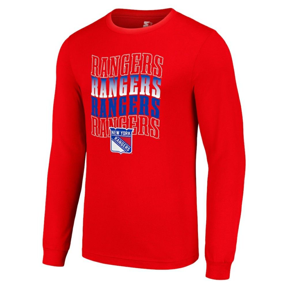 New York Rangers Starter Four Team Name Logo Long Sleeve Graphic T-Shirt Discount