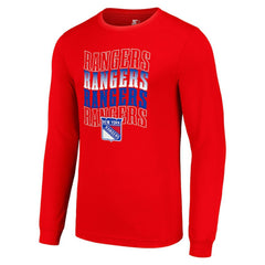 New York Rangers Starter Four Team Name Logo Long Sleeve Graphic T-Shirt Discount