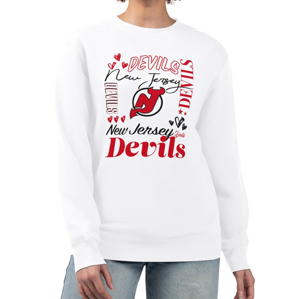 New Jersey Devils G-III 4Her by Carl Banks Women's Collage Graphic Fleece Long Sleeve Pullover Sweatshirt Sale