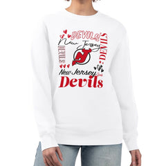 New Jersey Devils G-III 4Her by Carl Banks Women's Collage Graphic Fleece Long Sleeve Pullover Sweatshirt Sale