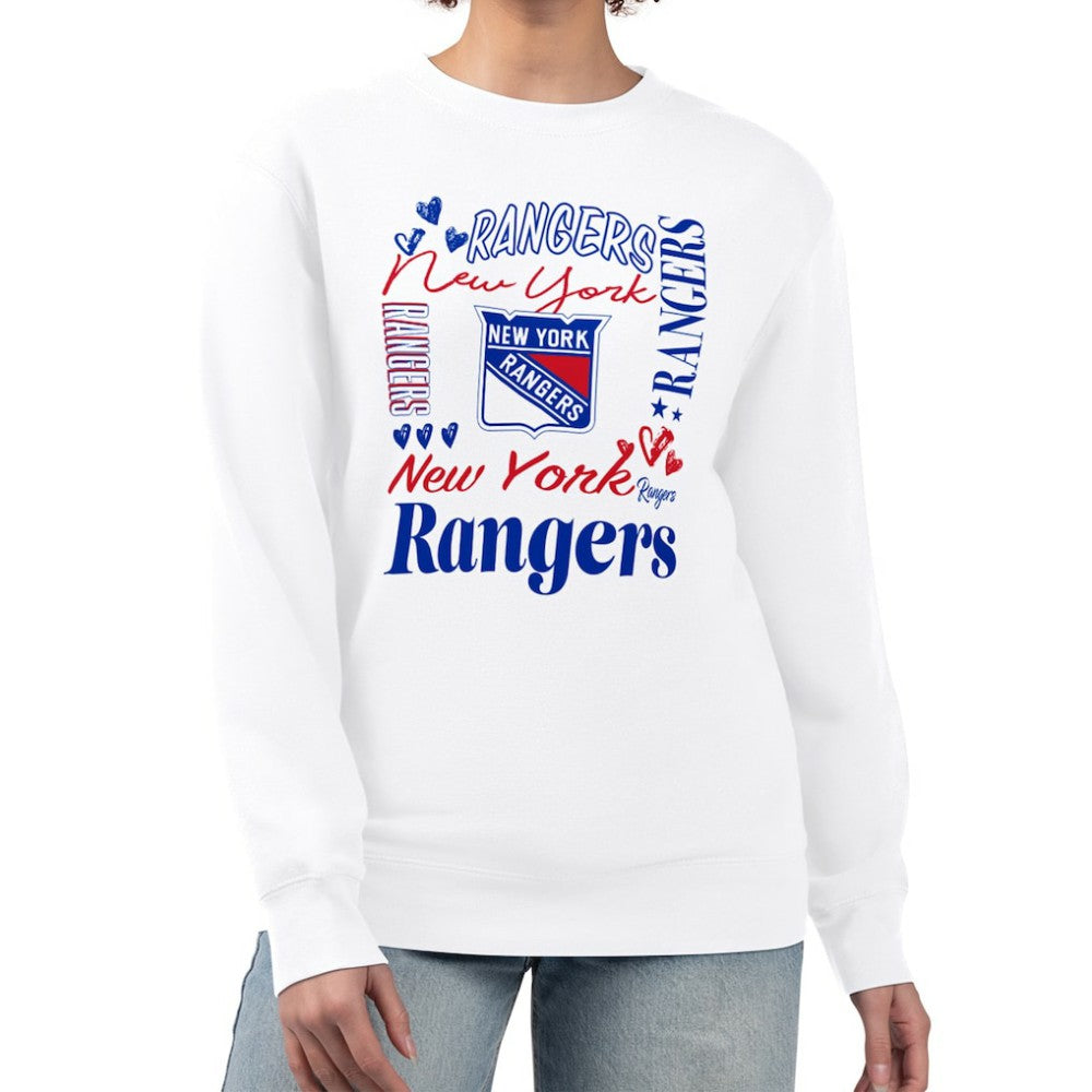 New York Rangers G-III 4Her by Carl Banks Women's Collage Graphic Fleece Long Sleeve Pullover Sweatshirt For Sale