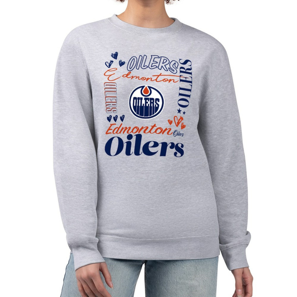 Edmonton Oilers G-III 4Her by Carl Banks Women's Collage Graphic Fleece Long Sleeve Pullover Sweatshirt For Sale