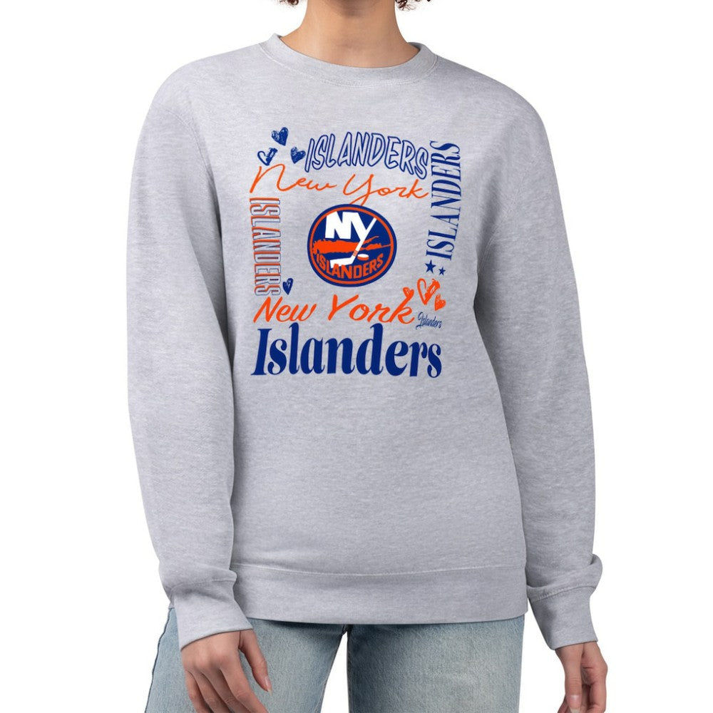 New York Islanders G-III 4Her by Carl Banks Women's Collage Graphic Fleece Long Sleeve Pullover Sweatshirt Outlet