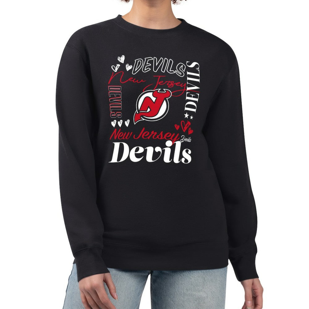 New Jersey Devils G-III 4Her by Carl Banks Women's Collage Graphic Fleece Long Sleeve Pullover Sweatshirt For Sale