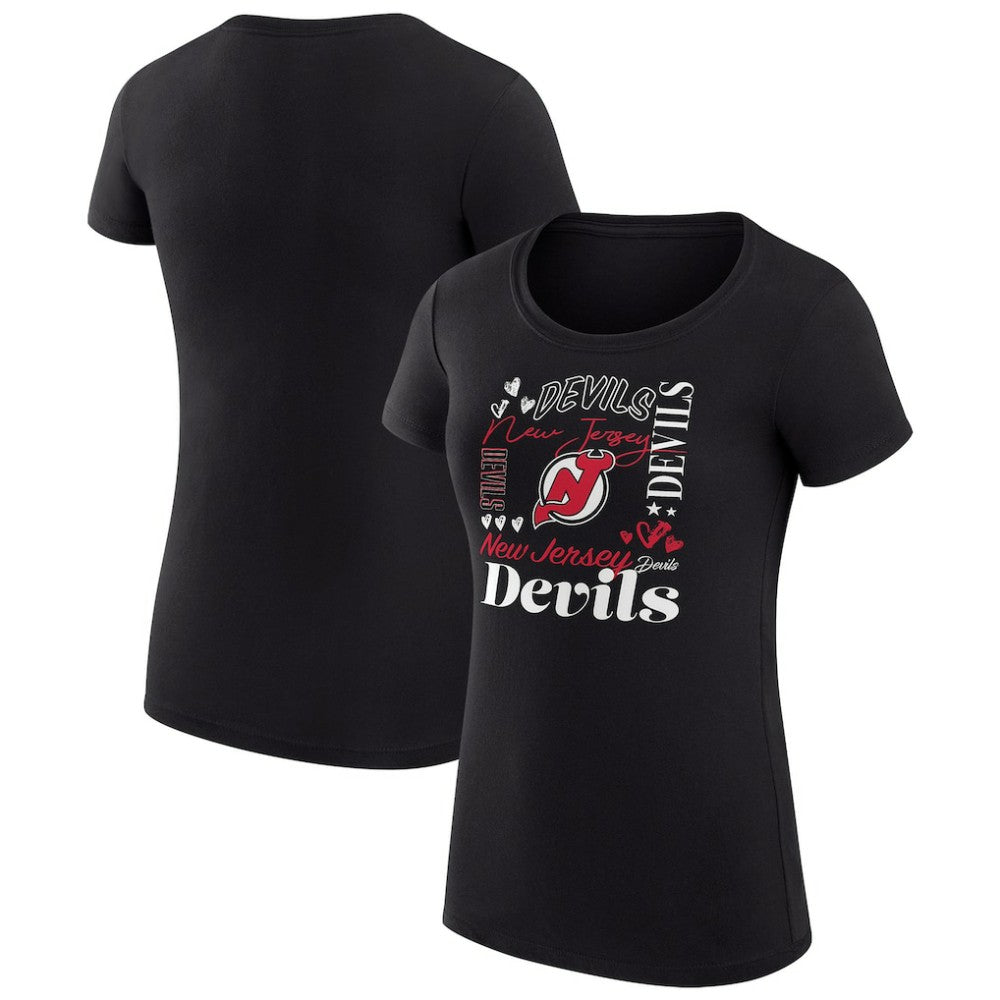 New Jersey Devils G-III 4Her by Carl Banks Women's Super-Slim Fit Lightweight Collage Team Graphic T-Shirt For Sale