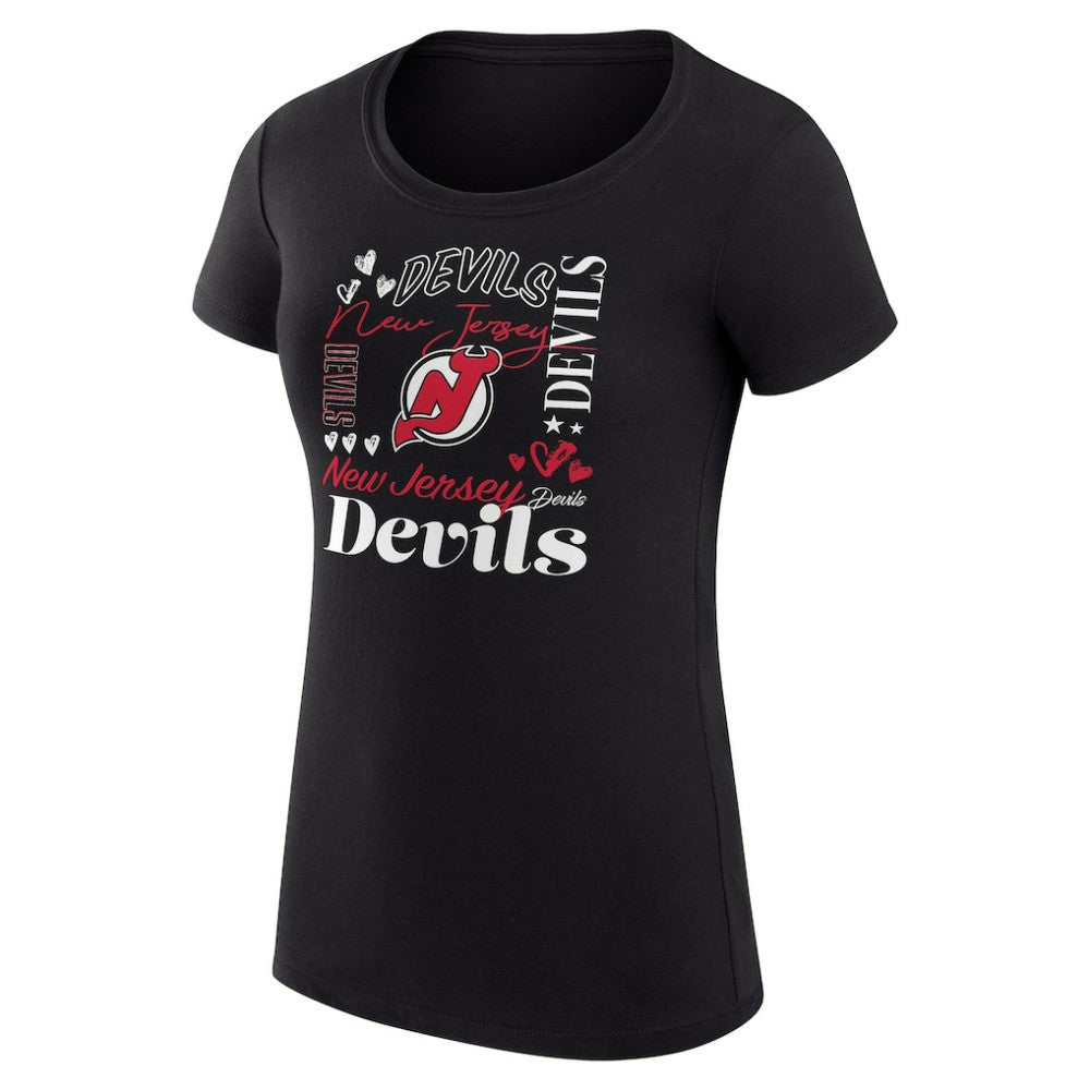 New Jersey Devils G-III 4Her by Carl Banks Women's Super-Slim Fit Lightweight Collage Team Graphic T-Shirt For Sale