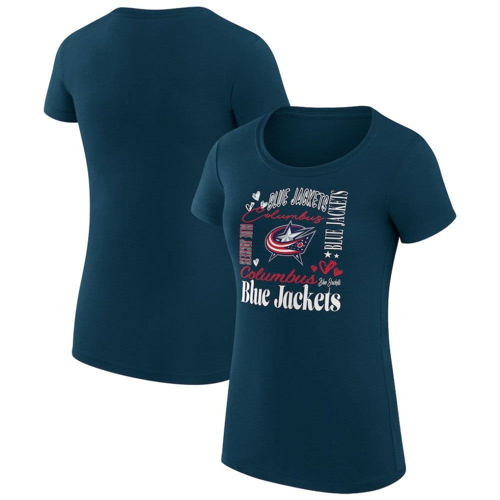 Columbus Blue Jackets G-III 4Her by Carl Banks Women's Super-Slim Fit Lightweight Collage Team Graphic T-Shirt Outlet