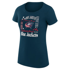 Columbus Blue Jackets G-III 4Her by Carl Banks Women's Super-Slim Fit Lightweight Collage Team Graphic T-Shirt Outlet