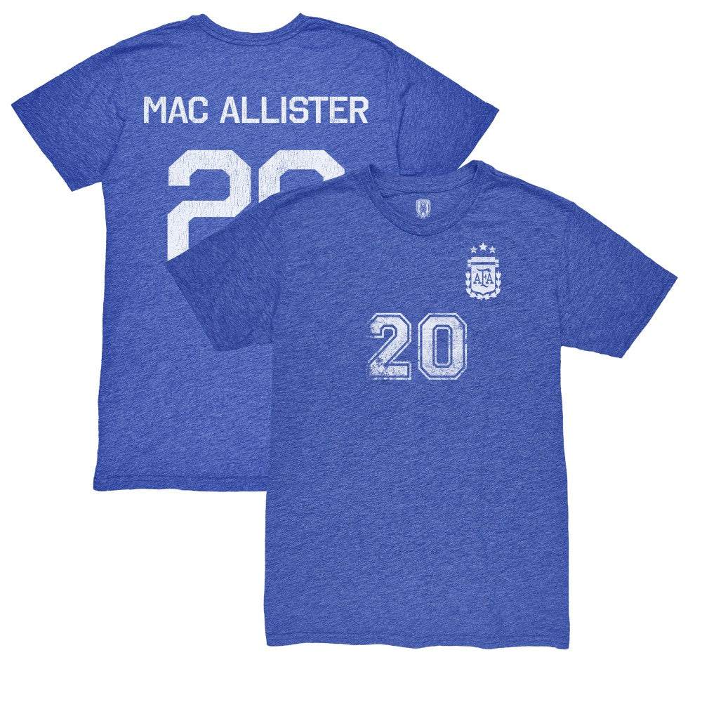Alexis Mac Allister Argentina National Team 1863FC Retro Name & Number Tri-Blend T-Shirt Blue
