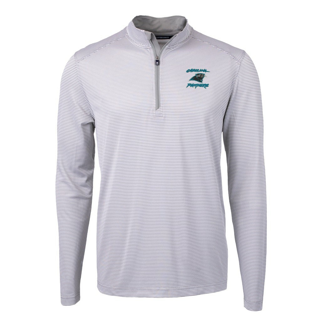 Carolina Panthers  Cutter & Buck Virtue Eco Pique Micro Stripe Recycled Quarter-Zip Jacket