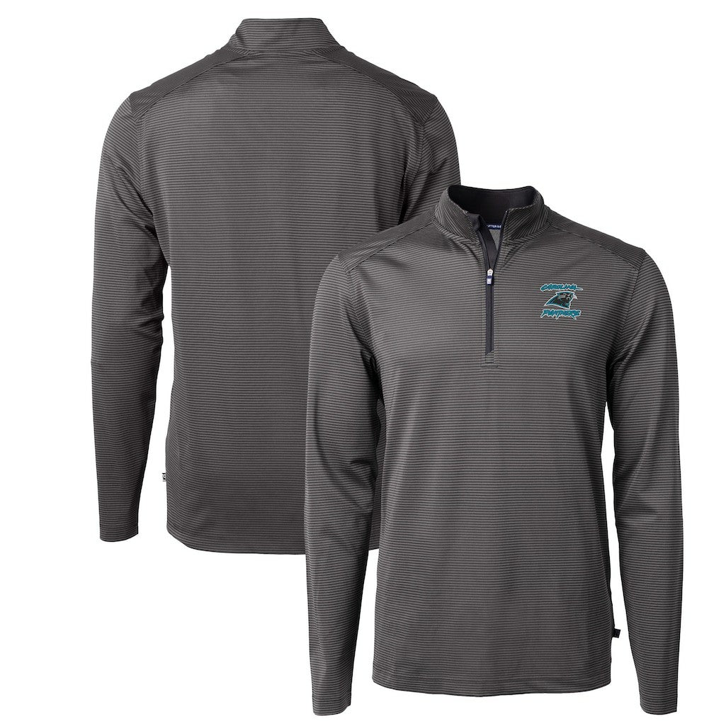 Carolina Panthers  Cutter & Buck Virtue Eco Pique Micro Stripe Recycled Quarter-Zip Jacket