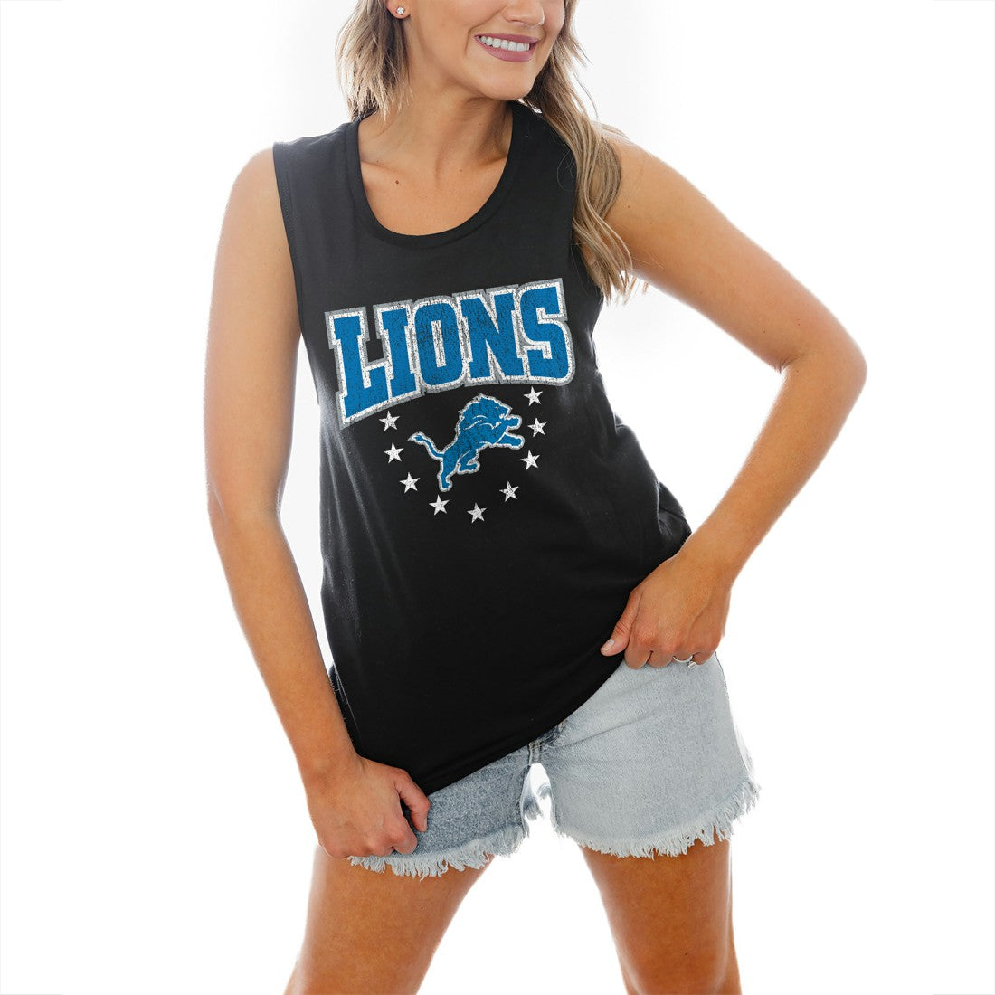 Detroit Lions  Gameday Couture Women's Baby You're A Star Racerback Scoop Neck Tapered Tank Top