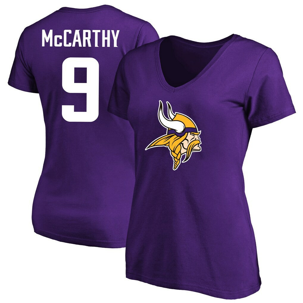 Minnesota Vikings  J.J. McCarthy  Women's Plus Size Fair Catch Name & Number Scoop Neck T-Shirt