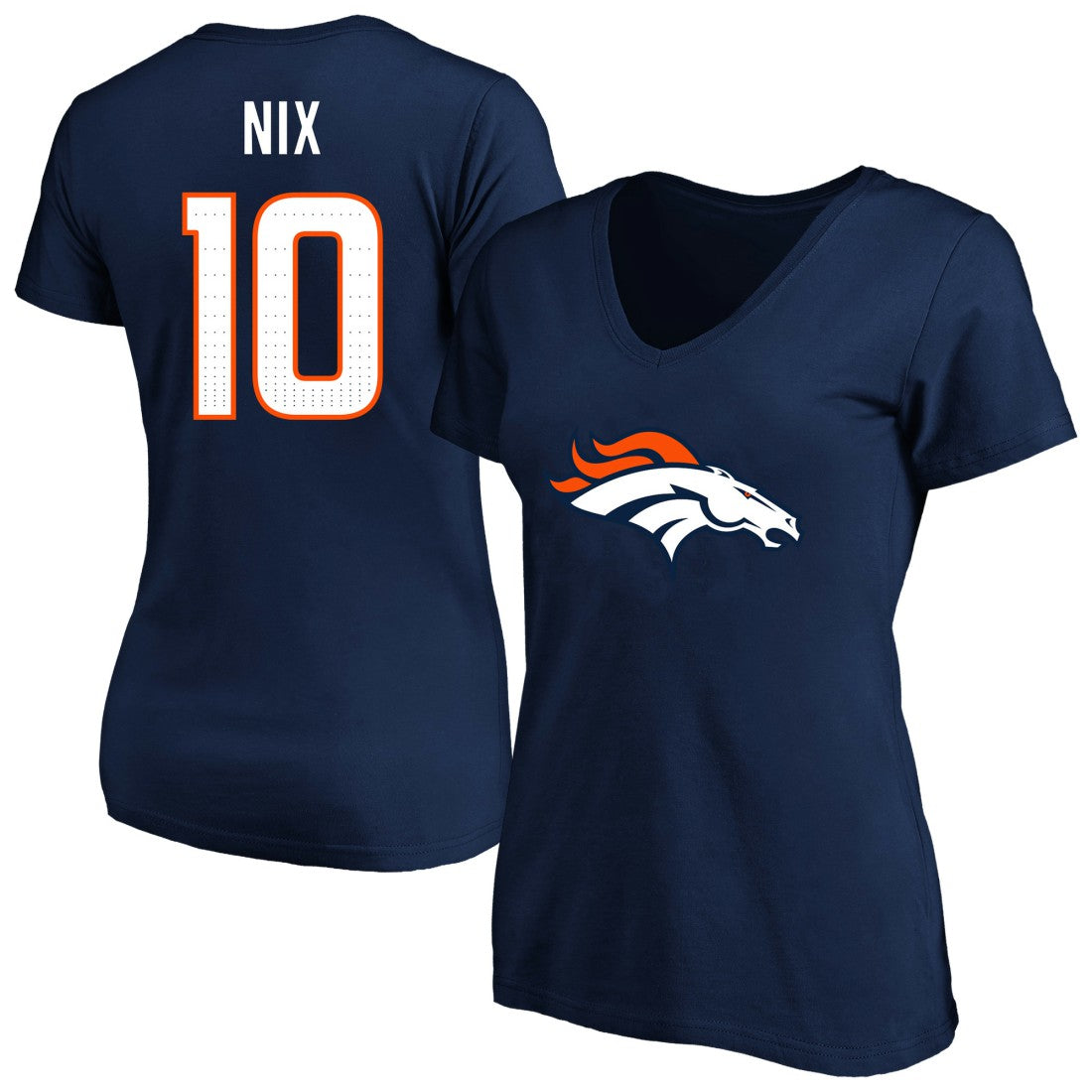 Denver Broncos Fanatics Bo Nix  Women's Plus Size Name & Number V-Neck T-Shirt