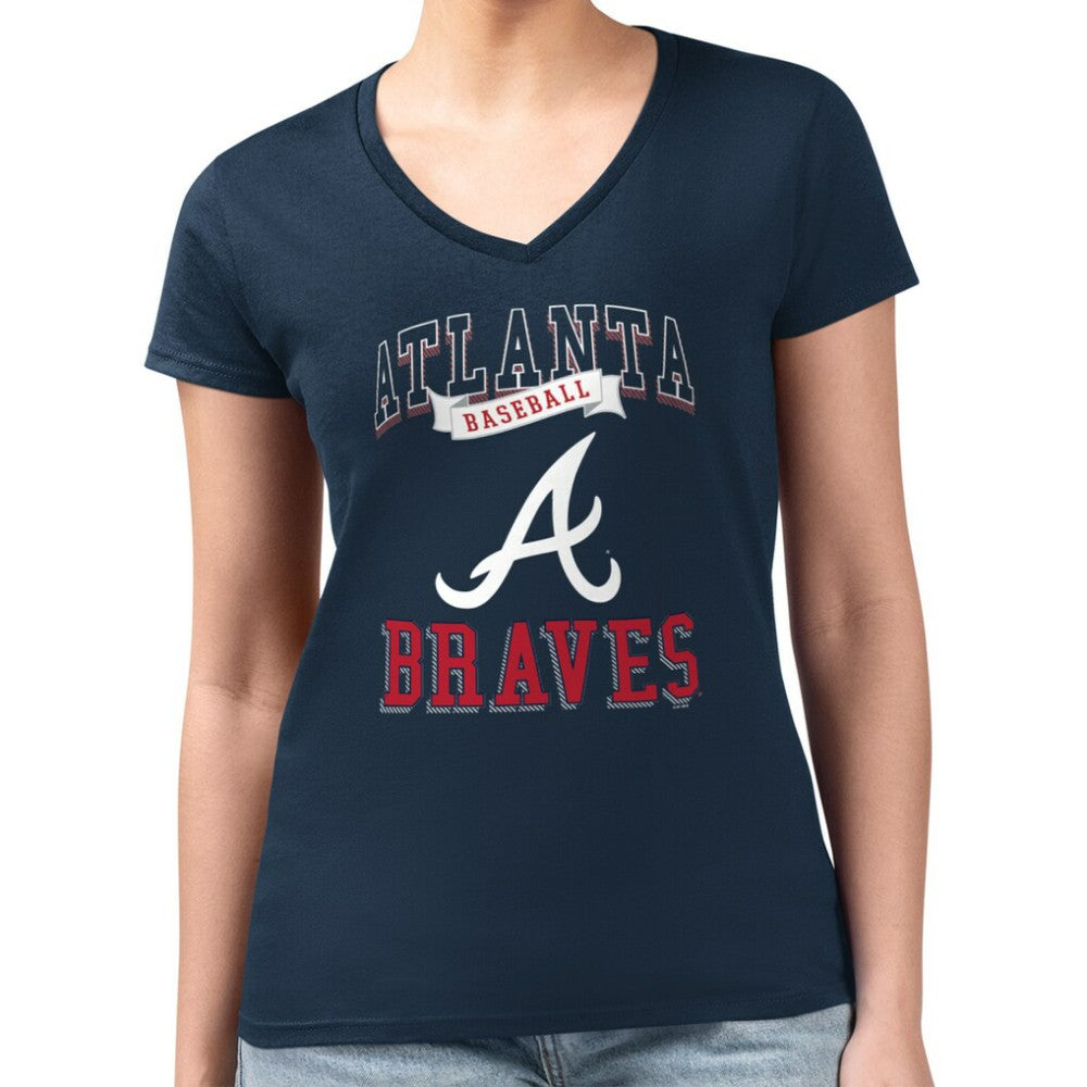 Atlanta Braves G-III 4Her by Carl Banks Women's Super-Slim Fit Lightweight Team Logo Graphic V-Neck T-Shirt | MLB New