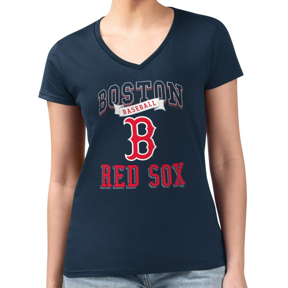 Boston Red Sox G-III 4Her by Carl Banks Women's Super-Slim Fit Lightweight Team Logo Graphic V-Neck T-Shirt | MLB Discount