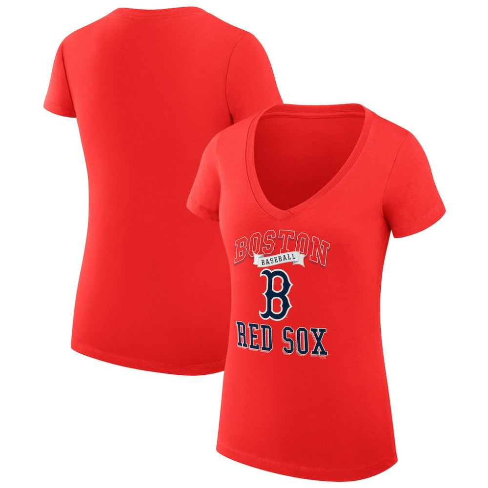 Boston Red Sox G-III 4Her by Carl Banks Women's Super-Slim Fit Lightweight Team Logo Graphic V-Neck T-Shirt | MLB On Sale