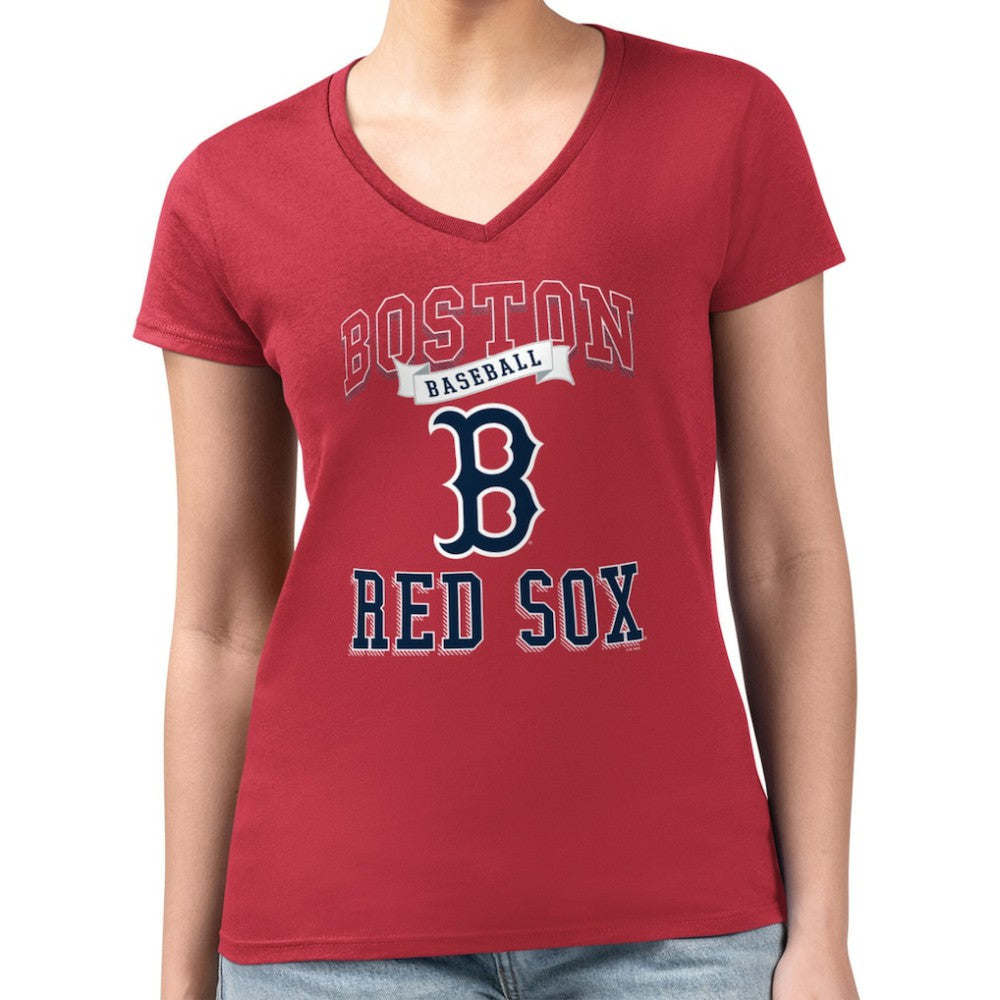 Boston Red Sox G-III 4Her by Carl Banks Women's Super-Slim Fit Lightweight Team Logo Graphic V-Neck T-Shirt | MLB On Sale