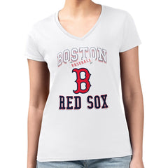 Boston Red Sox G-III 4Her by Carl Banks Women's Super-Slim Fit Lightweight Team Logo Graphic V-Neck T-Shirt | MLB For sale