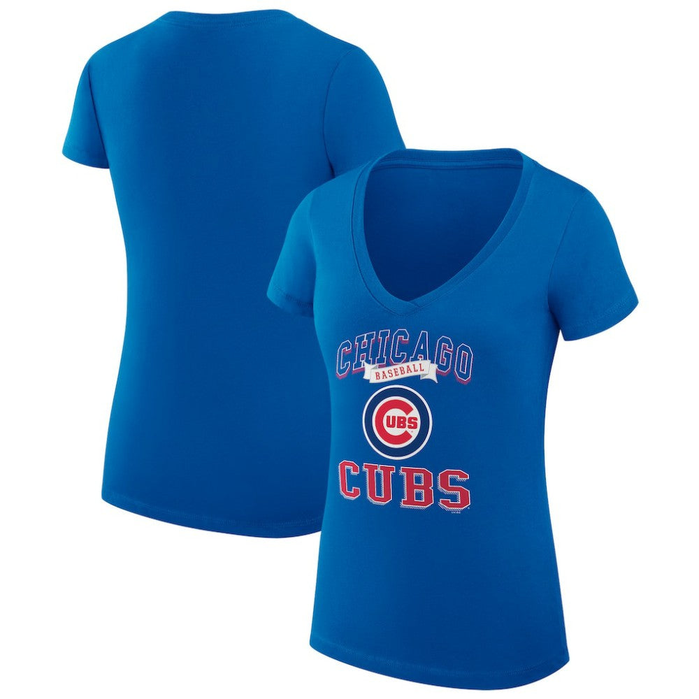 Chicago Cubs G-III 4Her by Carl Banks Women's Super-Slim Fit Lightweight Team Logo Graphic V-Neck T-Shirt | MLB New