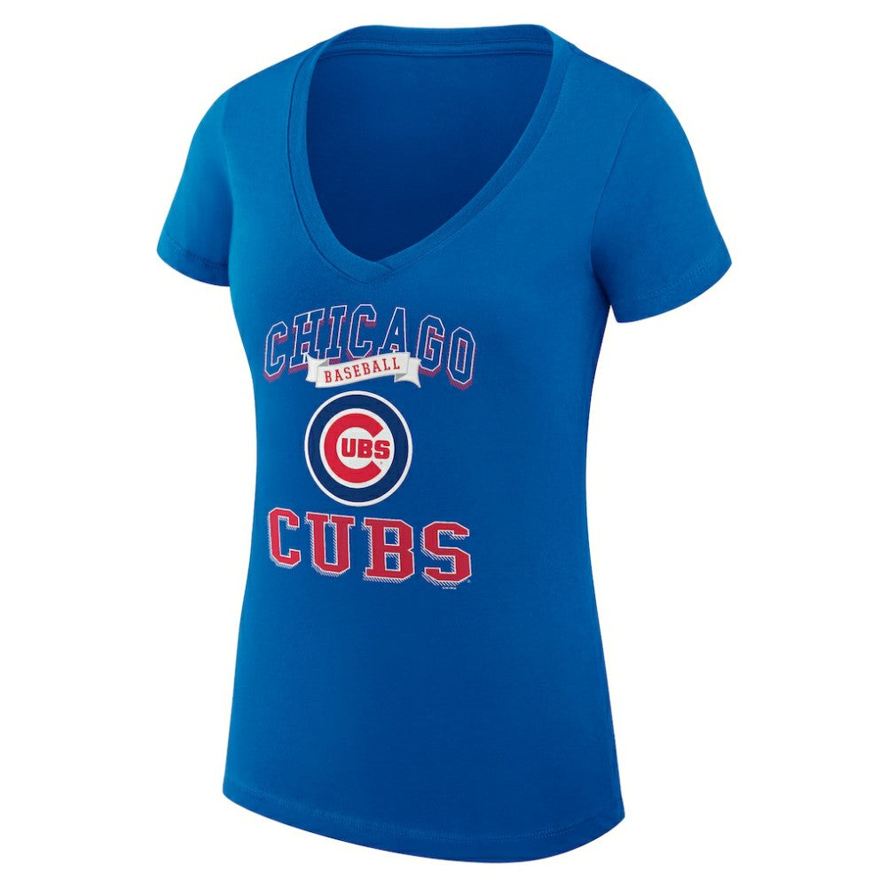 Chicago Cubs G-III 4Her by Carl Banks Women's Super-Slim Fit Lightweight Team Logo Graphic V-Neck T-Shirt | MLB New