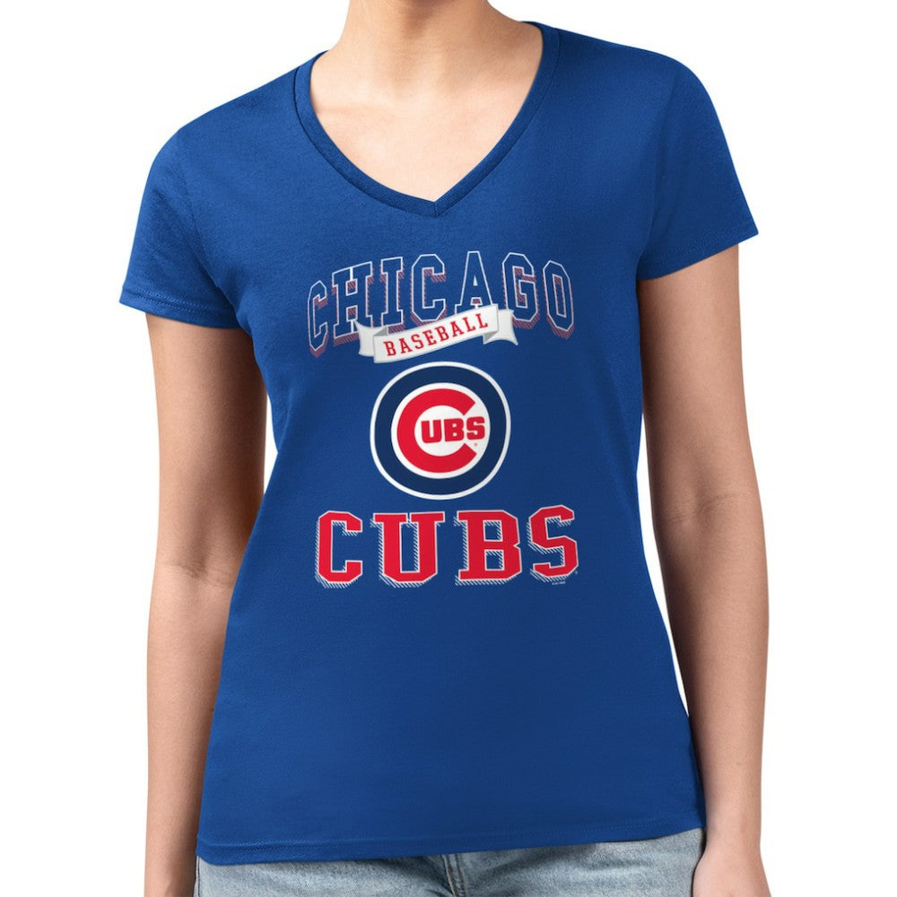 Chicago Cubs G-III 4Her by Carl Banks Women's Super-Slim Fit Lightweight Team Logo Graphic V-Neck T-Shirt | MLB New