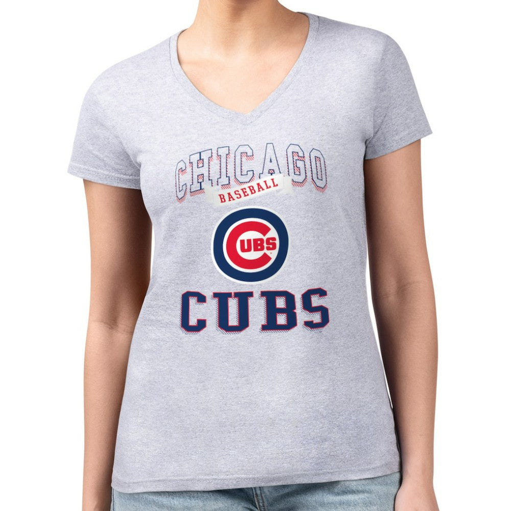 Chicago Cubs G-III 4Her by Carl Banks Women's Super-Slim Fit Lightweight Team Logo Graphic V-Neck T-Shirt | MLB US