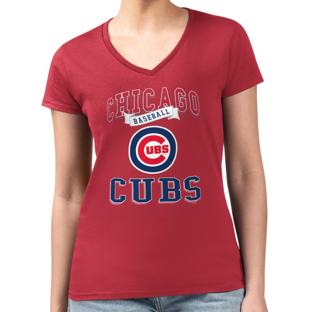 Chicago Cubs G-III 4Her by Carl Banks Women's Super-Slim Fit Lightweight Team Logo Graphic V-Neck T-Shirt | MLB Near me