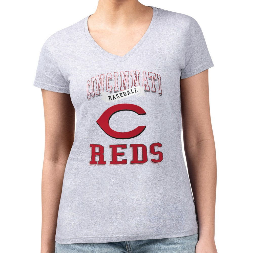 Cincinnati Reds G-III 4Her by Carl Banks Women's Super-Slim Fit Lightweight Team Logo Graphic V-Neck T-Shirt | MLB Shop