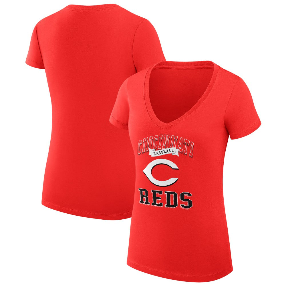 Cincinnati Reds G-III 4Her by Carl Banks Women's Super-Slim Fit Lightweight Team Logo Graphic V-Neck T-Shirt | MLB Outlet