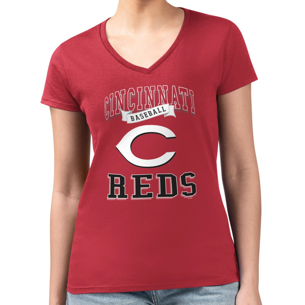 Cincinnati Reds G-III 4Her by Carl Banks Women's Super-Slim Fit Lightweight Team Logo Graphic V-Neck T-Shirt | MLB Outlet